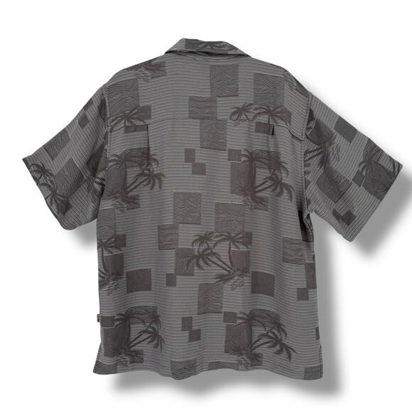 Vintage Y2K Joe Marlin Tropical Print Polo Shirt, Grey Palm Tree Check, L - Picture 5 of 6